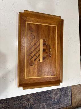 Vintage Mid-Century Modern Wood Marquetry Fruit Basket Inlay Serving Tray 19x12